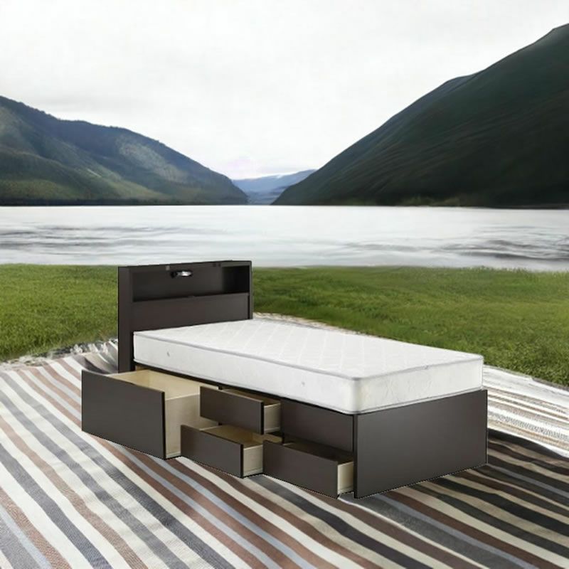 ベッドフレームＮスクエア2Ａ－ＣＤＲシングルサイズ収納付キャビネットタイプLED照明付郡上ベッド