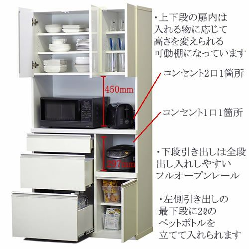 家電収納エイク90オープン〔ホワイト〕【高さ180cm/収納/食器/ストック/高橋木工所】