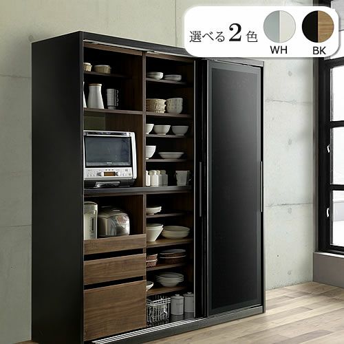 キッチンボードネロ/160SL-KB【食器棚/家電収納/大容量/ダイニングボード/シンプル/おしゃれ//シギヤマ家具】