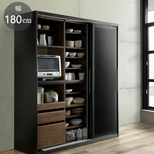 キッチンボードネロ/180SL-KB【食器棚/家電収納/大容量/ダイニングボード/シンプル/おしゃれ//シギヤマ家具】