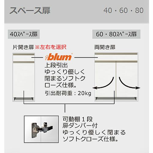 食器棚ブランシェ〔下台/奥行51cm〕80スペース扉【キッチンボード/収納/オリジナル/高橋木工】