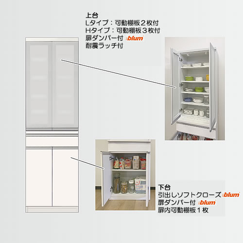 食器棚プレファS60LMダイニング〔奥行45ｃｍ/カウンター高さ93ｃｍ/総高186ｃｍ〕【キッチン収納/ダイニングボード/３色対応/日本製/高橋木工】