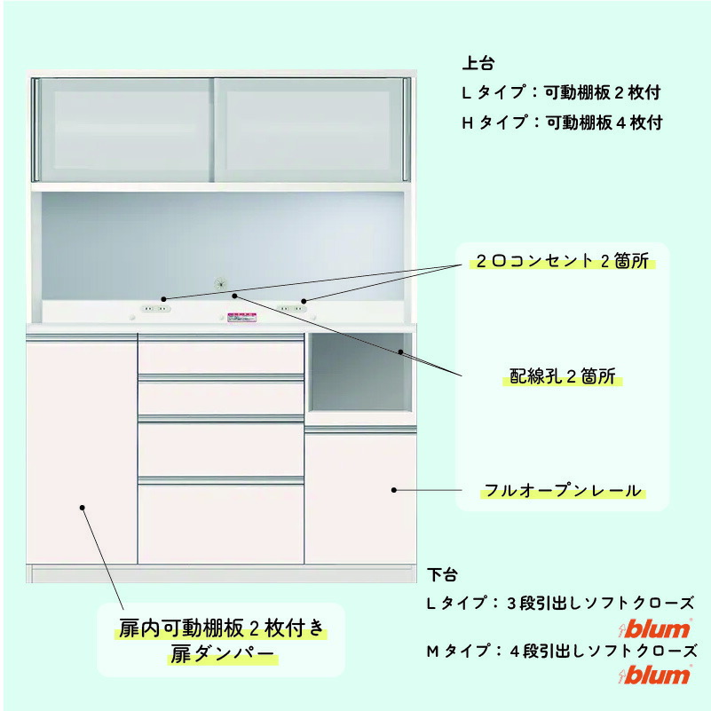 食器棚プレファW140LLオープン〔奥行51ｃｍ/カウンター高さ85ｃｍ/総高178ｃｍ〕【キッチン収納/ダイニングボード/３色対応/日本製/高橋木工】