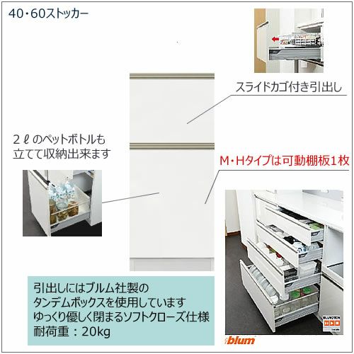 キッチンボードフォースll下台【ミドルタイプ／奥行45cm】S40M-ストッカー【ユニット食器棚/組み合わせ/キッチン収納/片付け/収納上手/高橋木工所】