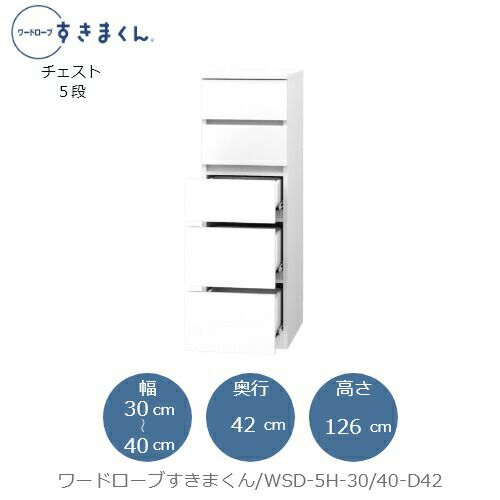 ワードローブすきまくんWSD5H-30/40-D42【衣類収納/サイズオーダー/チェスト/フジイ】