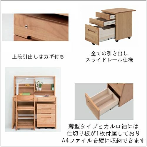 ワゴン2012・3000共通袖/薄型（堀田木工）【学習家具/学習デスク/ワゴン/木製/ラック/堀田木工】