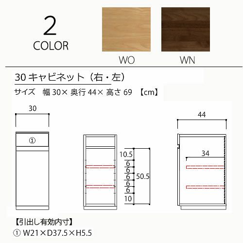 ユニット家具アスター30キャビネット/右開き〔WN〕【収納/リビング/寝室/書斎/組合せ/ナチュラル/高野木工】