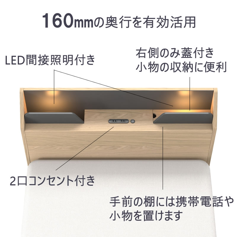ベッドフレームルナDRNW引出しシングルセミダブルダブルナチュラルダークグレー継脚錦之堂