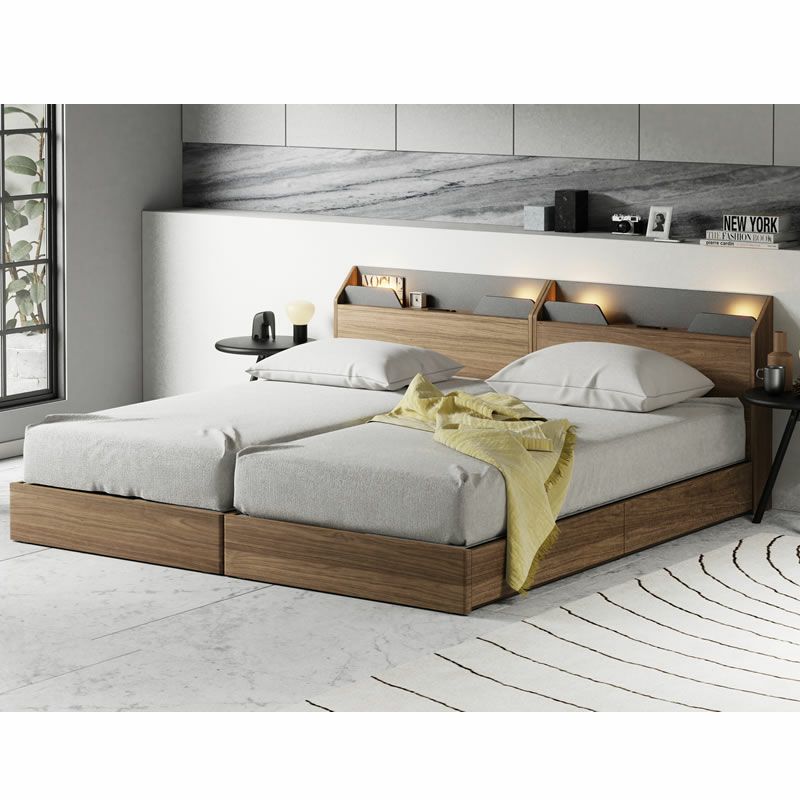 ベッドフレームルナDRNW引出しシングルセミダブルダブルナチュラルダークグレー継脚錦之堂