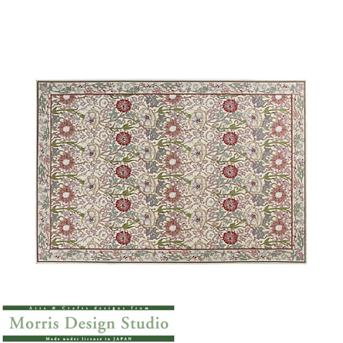 玄関マット・ラグピンク＆ローズKF1718200x200〔ピンク〕【モリスデザインスタジオ/ウィリアムモリス/ナデシコ/キッチンマット/玄関マット/川島織物セルコン】