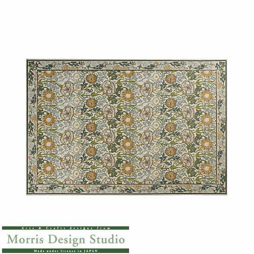 玄関マット・ラグピンク＆ローズKF1718200x280〔イエロー〕【モリスデザインスタジオ/ウィリアムモリス/ナデシコ/キッチンマット/玄関マット/川島織物セルコン】