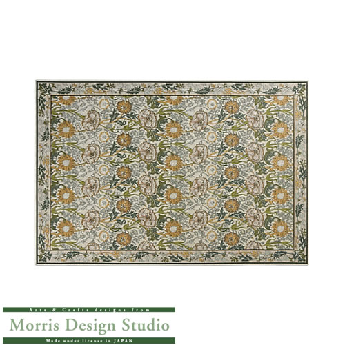 玄関マット・ラグピンク＆ローズKF1718200x280〔イエロー〕【モリスデザインスタジオ/ウィリアムモリス/ナデシコ/キッチンマット/玄関マット/川島織物セルコン】