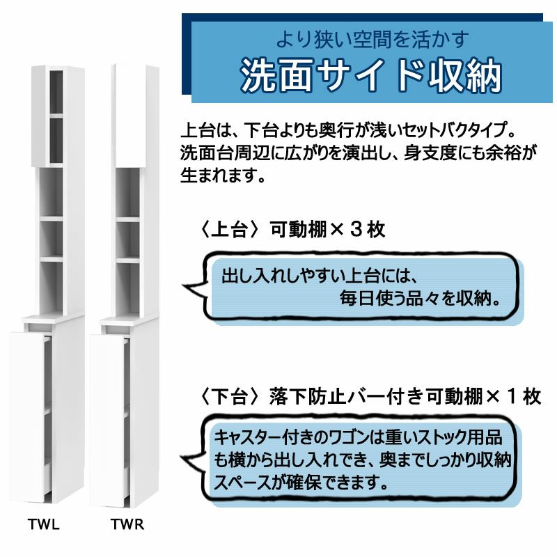 サニタリーすきまくん幅15-45奥行42/52洗面収納棚洗面サイド収納TTLTTR